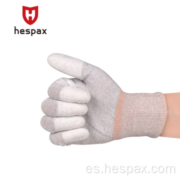 Hespax Guantes de trabajo sin costuras salón limpia fibra de carbono pu